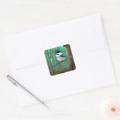 Rustic Evergreen Pine Chickadee Vierkante Sticker (Envelop)