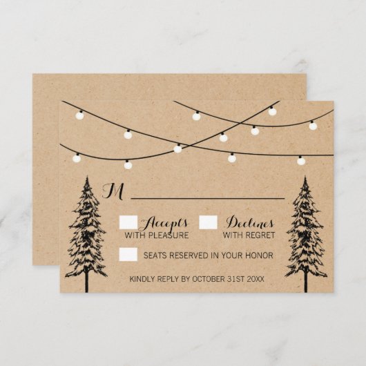 Rustic Evergreen Pine Tree Wedding RSVP-kaarten RSVP Kaartje (Voorkant / Achterkant)