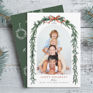 Rustic Evergreen Slinger Boog Foto Kerstmis Feestdagenkaart