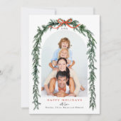 Rustic Evergreen Slinger Boog Foto Kerstmis Feestdagenkaart (Voorkant)