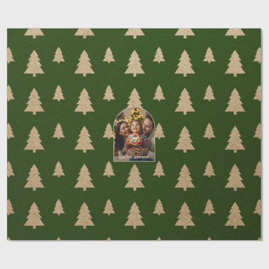 Rustic Evergreen Tree Personalized Christmas Photo Cadeaupapier (Vlak)