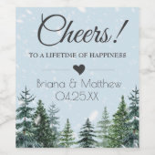 Rustic Evergreen Winter Pine Cheers Wedding Wijn Etiket (Enkel label)