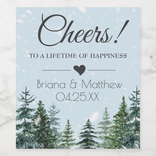 Rustic Evergreen Winter Pine Cheers Wedding Wijn Etiket (Enkel label)