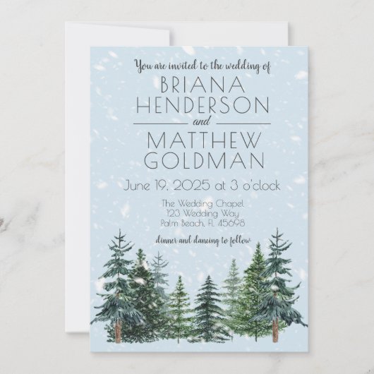 Rustic Evergreen Winter Pine Trees Wedding Kaart (Voorkant)
