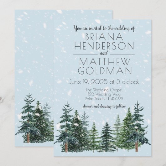 Rustic Evergreen Winter Pine Trees Wedding Kaart (Voorkant / Achterkant)