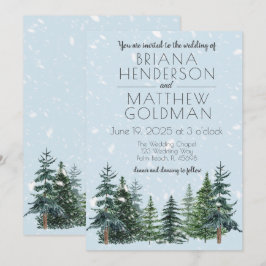 Rustic Evergreen Winter Pine Trees Wedding Kaart