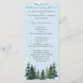 Rustic Evergreen Winter Pine Trees Wedding Programmakaart