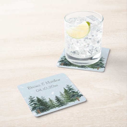 Rustic Evergreen Winter Pine Wedding Kartonnen Onderzetters (Insitu)