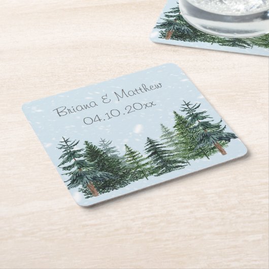 Rustic Evergreen Winter Pine Wedding Kartonnen Onderzetters (Schuin)