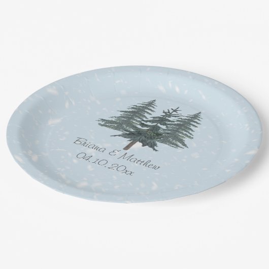 Rustic Evergreen Winter Pine Wedding Papieren Bordje (Gekanteld)