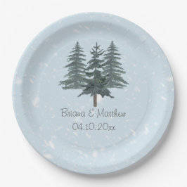 Rustic Evergreen Winter Pine Wedding Papieren Bordje