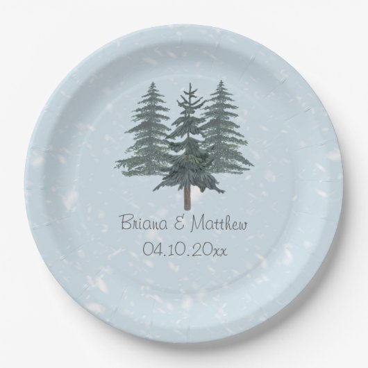 Rustic Evergreen Winter Pine Wedding Papieren Bordje (Voorkant)