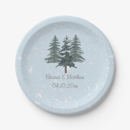 Rustic Evergreen Winter Pine Wedding Papieren Bordje (Voorkant)