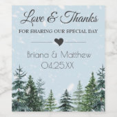 Rustic Evergreen Winter Pine Wedding Wijn Etiket (Enkel label)