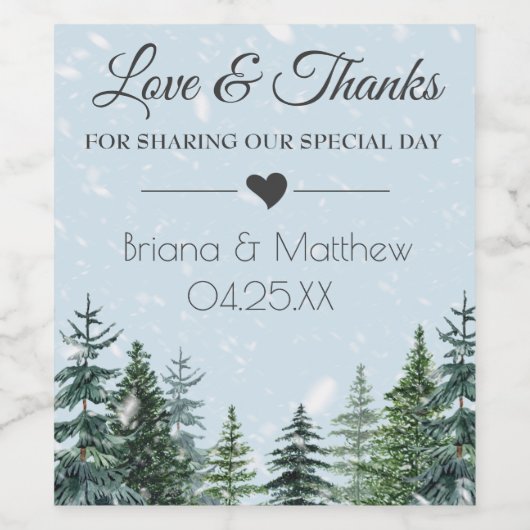 Rustic Evergreen Winter Pine Wedding Wijn Etiket (Enkel label)