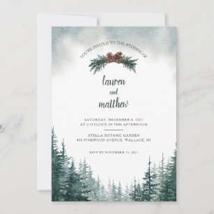 Rustic Evergreen Winter Wedding Invitation Kaart