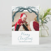 Rustic Evergreen Wreath Ribbon Christmas Photo Feestdagenkaart (Staand voorkant)