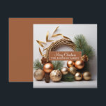 Rustic evergroene en houten krans feestdagenkaart<br><div class="desc">Een elegante moderne feestelijke kerstkrans van groenblijvende planten en hout,  met rustieke boho decoraties en dennenappels.</div>