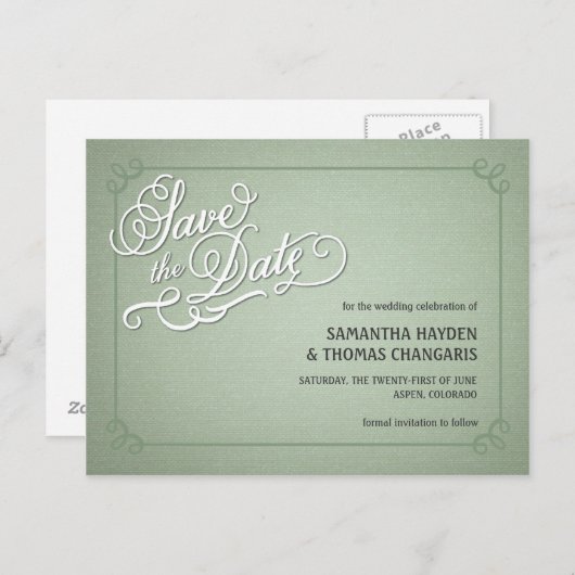 Rustic Fade Green Save the Date Aankondigingskaart (Voorkant / Achterkant)