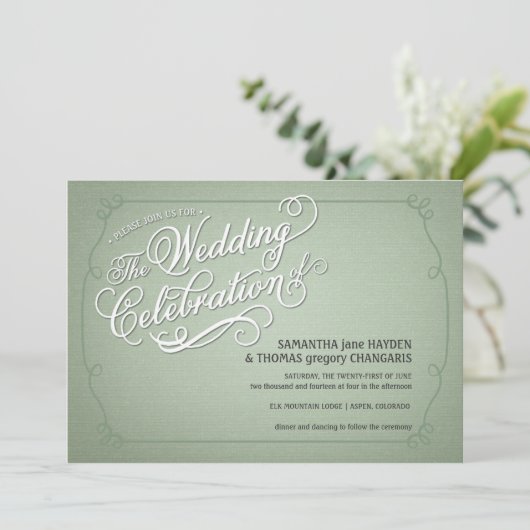 Rustic Fade Green Wedding Invitation Kaart (Staand voorkant)