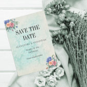 Rustic Faded Damask en Rozen Wedding Save The Date