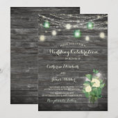 Rustic Fairy Lights Mason Jar Wedding Invitaton Kaart (Voorkant / Achterkant)