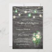 Rustic Fairy Lights Mason Jar Wedding Invitaton Kaart (Voorkant)