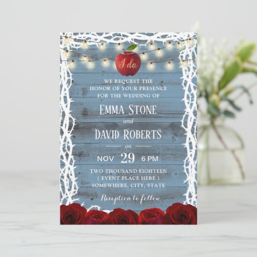 Rustic Fairy Tale Snow White Dusty Blue Wedding Kaart (Staand voorkant)