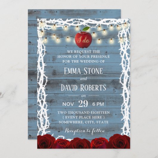 Rustic Fairy Tale Snow White Dusty Blue Wedding Kaart (Voorkant / Achterkant)