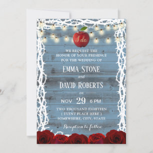Rustic Fairy Tale Snow White Dusty Blue Wedding Kaart