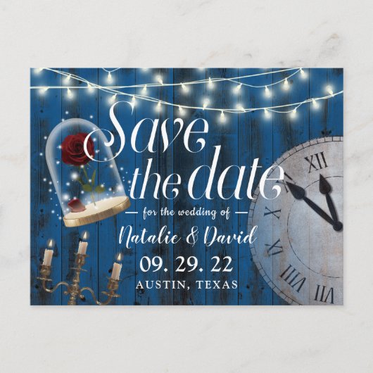 Rustic Fairytale bruiloft Navy Barn Save the Date Aankondigingskaart (Voorkant)