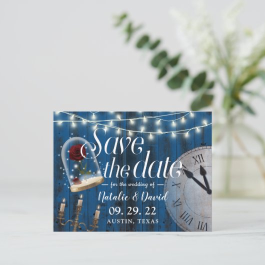 Rustic Fairytale bruiloft Navy Barn Save the Date Aankondigingskaart (Staand voorkant)