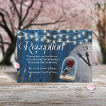 Rustic Fairytale bruiloft Navy Blue Reception Kaart<br><div class="desc">Rustic String Lights Fairy Tale Navy Blue Barn Wedding Reception Kaarten.</div>