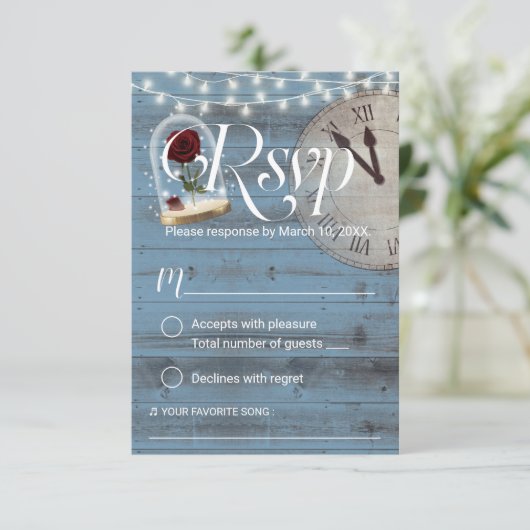 Rustic Fairytale Dusty Blue Barn Wedding RSVP (Staand voorkant)