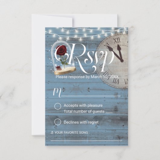 Rustic Fairytale Dusty Blue Barn Wedding RSVP Kaartje (Voorkant)