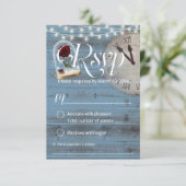 Rustic Fairytale Dusty Blue Barn Wedding RSVP Kaartje (Staand voorkant)