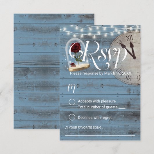 Rustic Fairytale Dusty Blue Barn Wedding RSVP Kaartje (Voorkant / Achterkant)