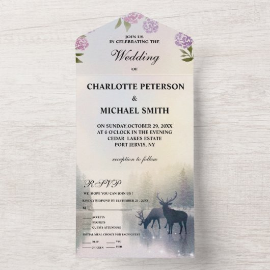 Rustic Fairytale Enchanted Forest Wedding All In One Uitnodiging (Binnen)