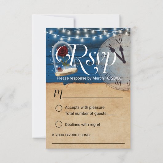 Rustic Fairytale marine Blue Barn Wedding RSVP (Voorkant)