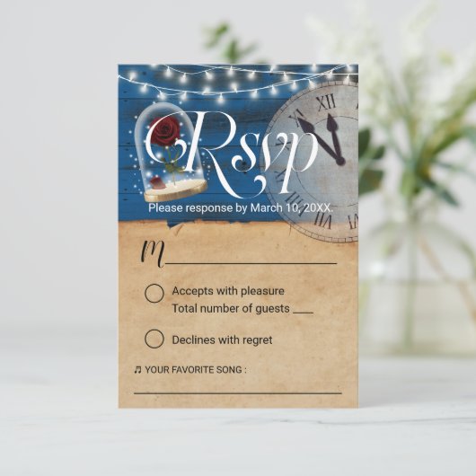 Rustic Fairytale marine Blue Barn Wedding RSVP (Staand voorkant)