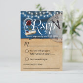 Rustic Fairytale marine Blue Barn Wedding RSVP Kaartje (Staand voorkant)