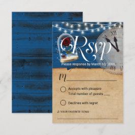 Rustic Fairytale marine Blue Barn Wedding RSVP Kaartje