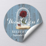 Rustic Fairytale Roos Dome Dusty Blue Wedding Ronde Sticker<br><div class="desc">Rustic Fairytale Roos Glass Dome Dusty Blue Barn Wedding Stickers.</div>