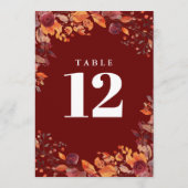 Rustic Fall Autumn Floral Burgundy Table Number Kaart (Achterkant)