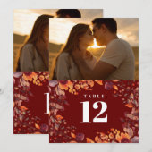 Rustic Fall Autumn Floral Photo Table Number Kaart (Voorkant / Achterkant)
