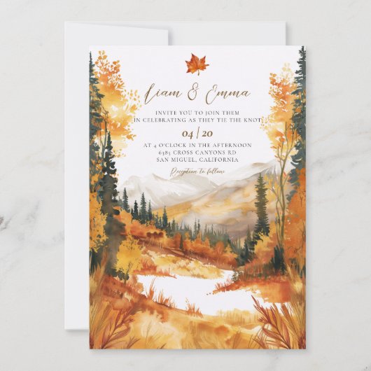 Rustic Fall Autumn Landscape Wedding Invitation Kaart (Voorkant)