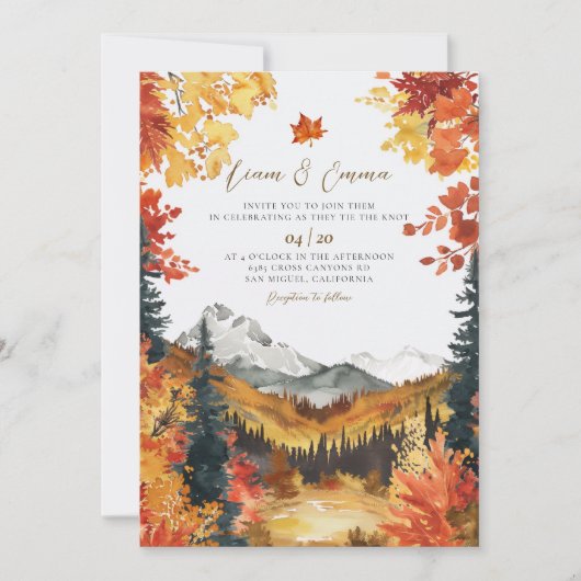 Rustic Fall Autumn Landscape Wedding Invitation Kaart (Voorkant)