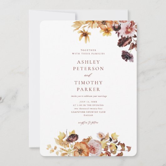 Rustic Fall Burgundy Boho Bloem Bruiloft Kaart (Voorkant)