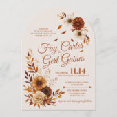 Rustic Fall Burnt Sienna Beige Floral Wedding  Kaart (Voorkant)