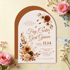 Rustic Fall Burnt Sienna Beige Floral Wedding Kaart